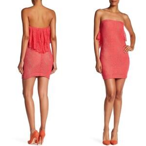 Dress the Population Lisa Coral Strapless Lace Sheath Mini Dress Size Small